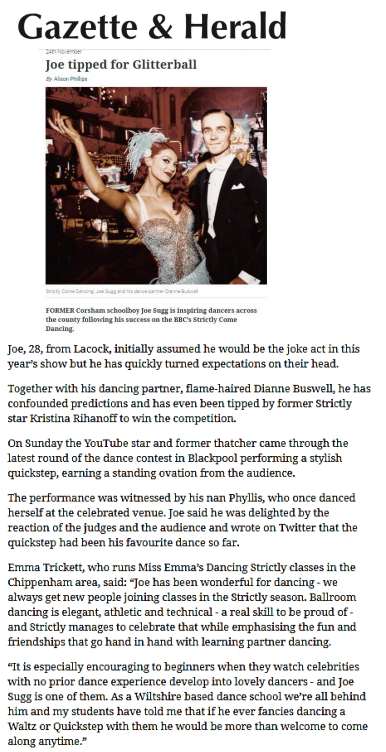Miss Emma's Dancing commenting on the Strictly Come Dancing in the Gazette & Herald newspaper