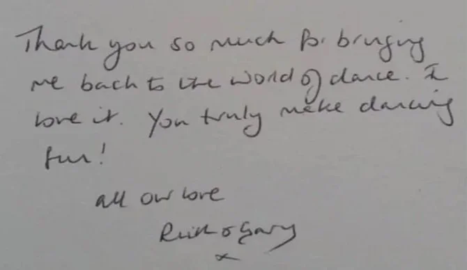 Thank you card from dance students