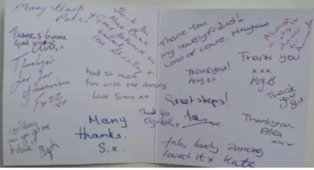 Thank you card from dance students