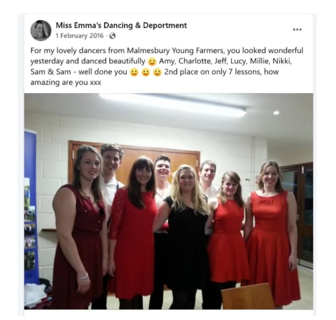 Miss Emma's Dancing trained Young Farmers for Ballroom & Latin competition, winning second place