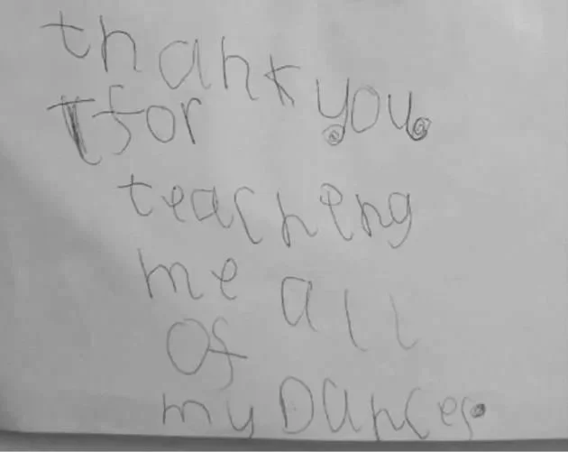 Thank you card from dance students