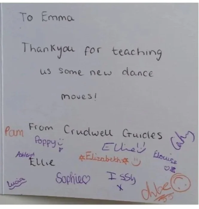 Thank you card from dance students