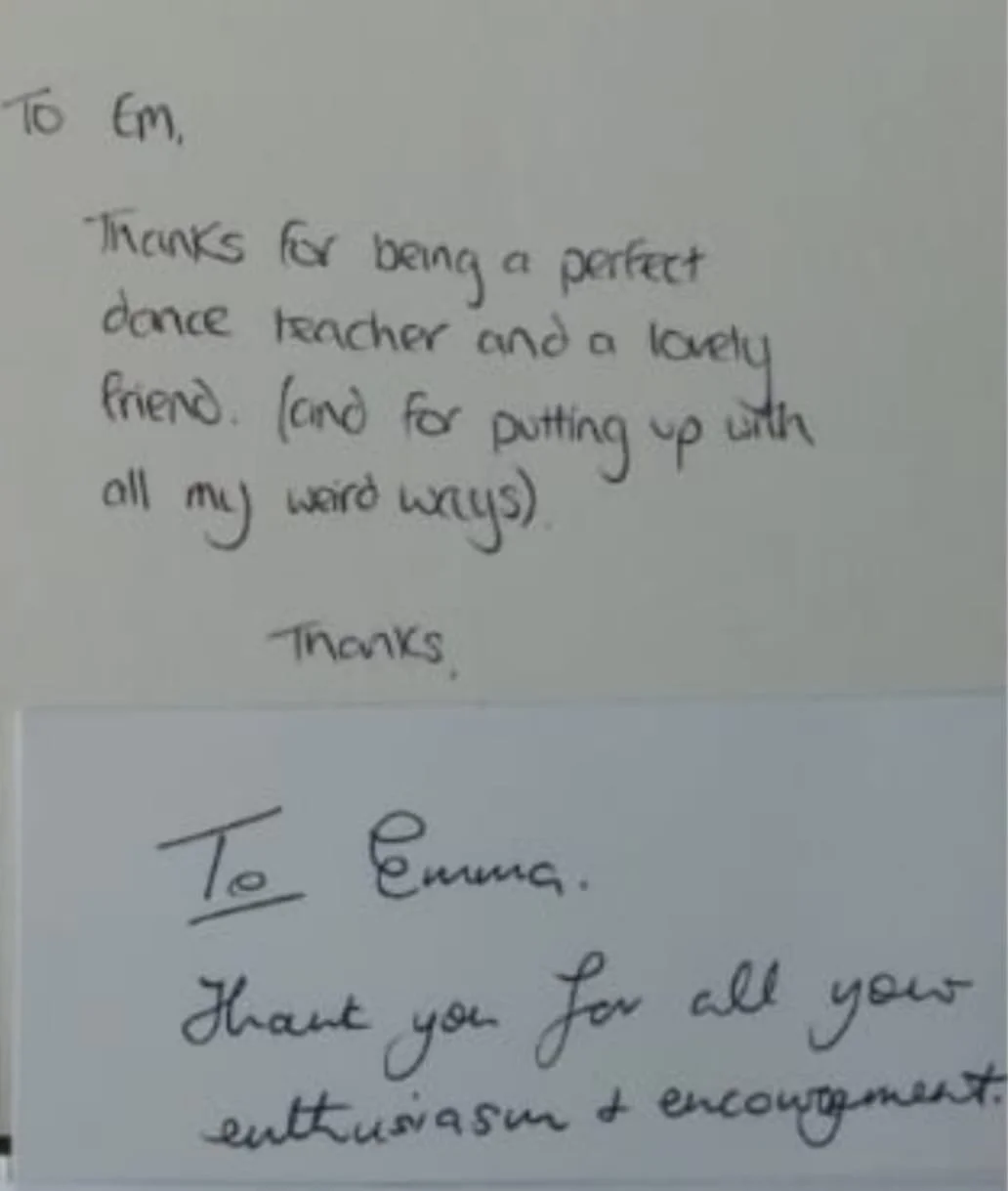 Thank you cards from dance students