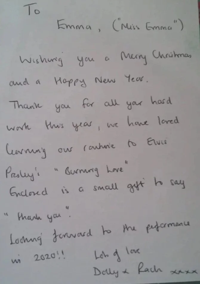 Thank you card from dance students