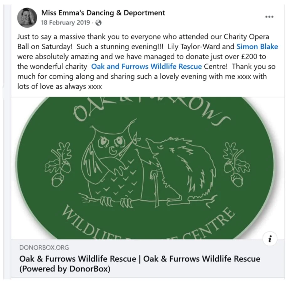 Miss Emma's Dancing fundraises for Oak & Furrows Wildlife Rescue Centre with a Charity Ball