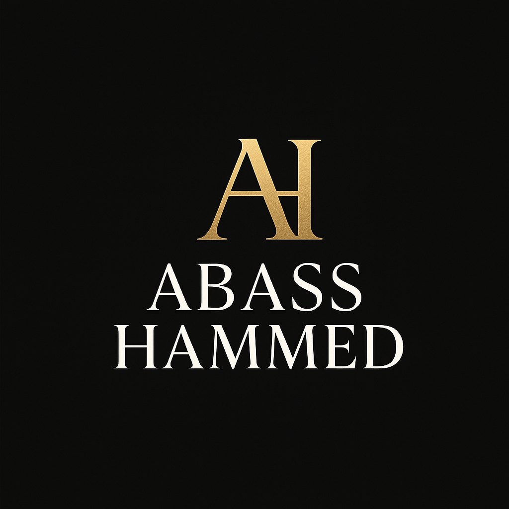 Logo with gold initials 'AH' and the text 'Abass Hammed' on a black background.