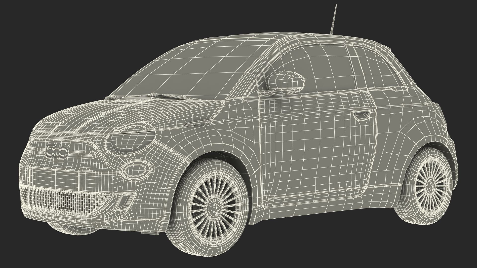Wireframe 3D model of a compact Fiat 500 car