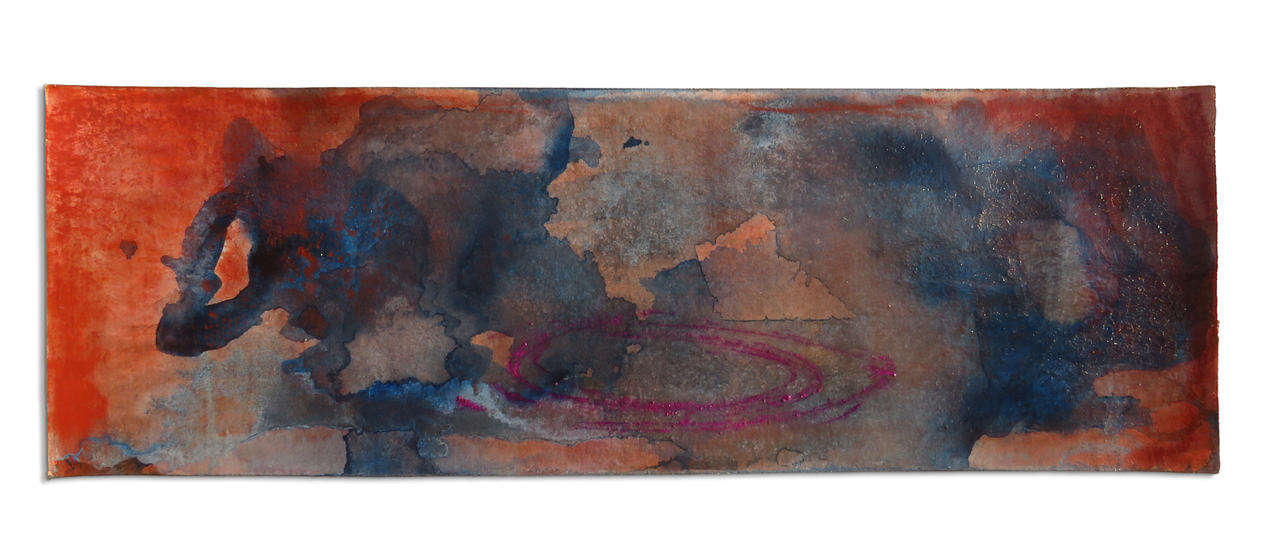 Afterglow Carte 9, mixed media and resin on paper, 13cm x 39cm, 2021.