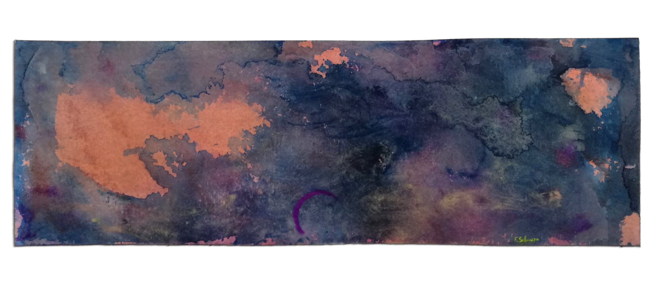 Afterglow Carte 12, mixed media and resin on paper, 13cm x 39cm, 2021.