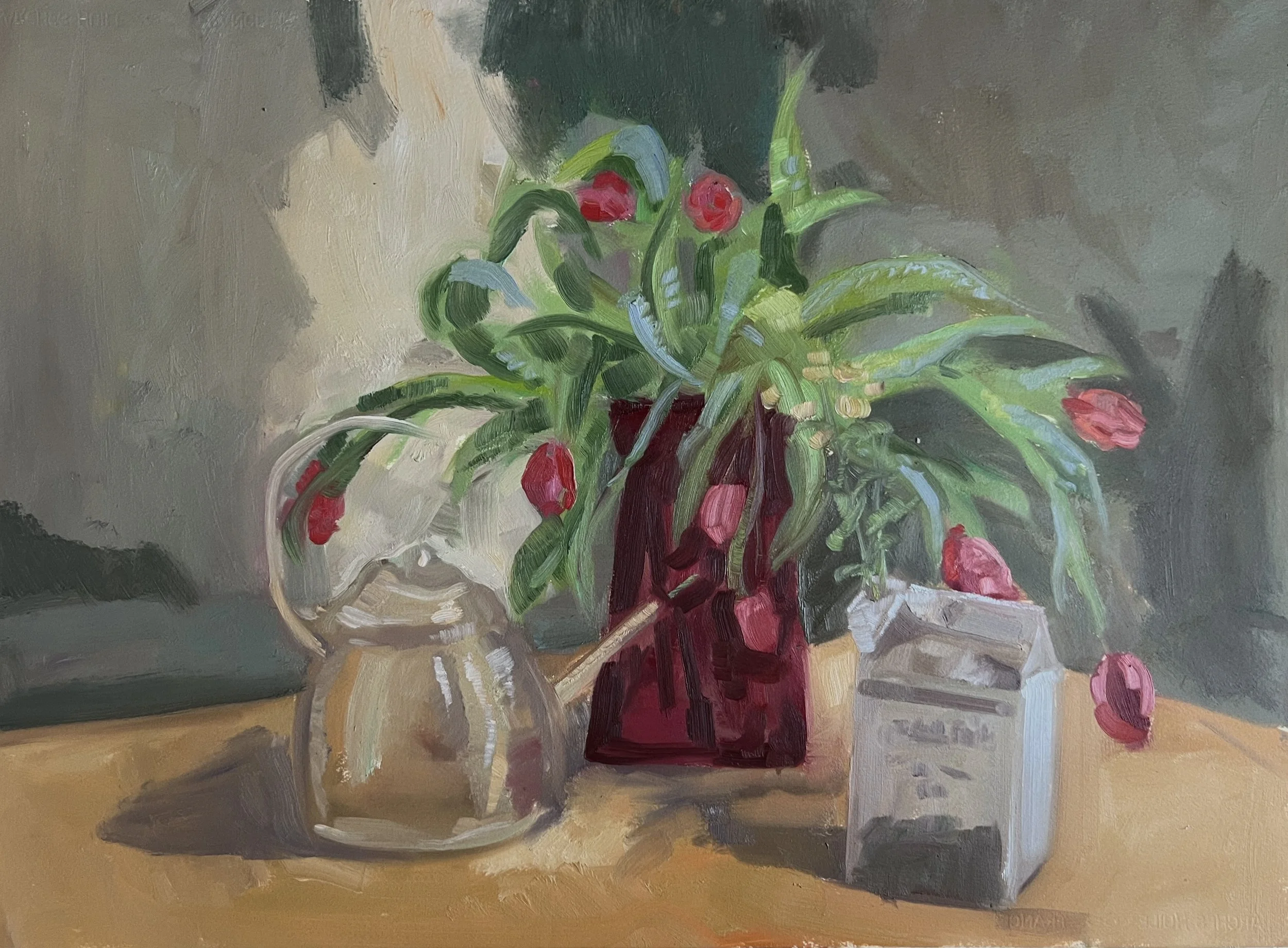 Tulip, Tea Pot and Milk, Still Life