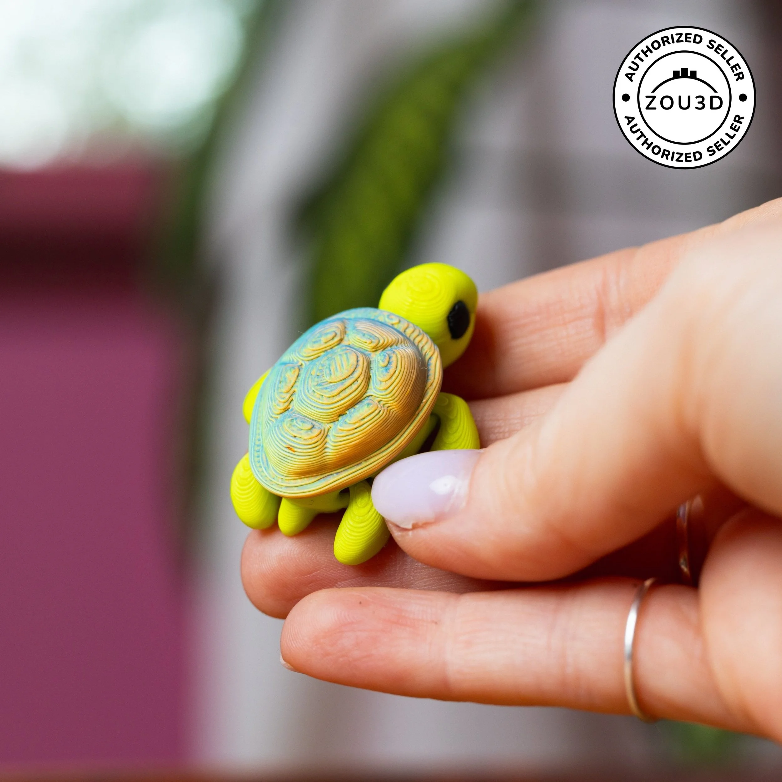 Green Mini Turtle with Tricolored Shell