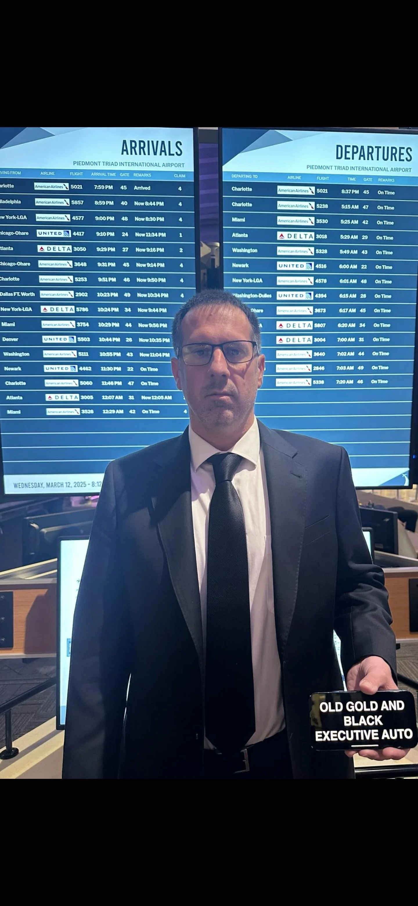 Chauffeur greet you inside GSO–PTI, CLT & RDU — sign in hand, luggage assistance, nonstop ride to your destination