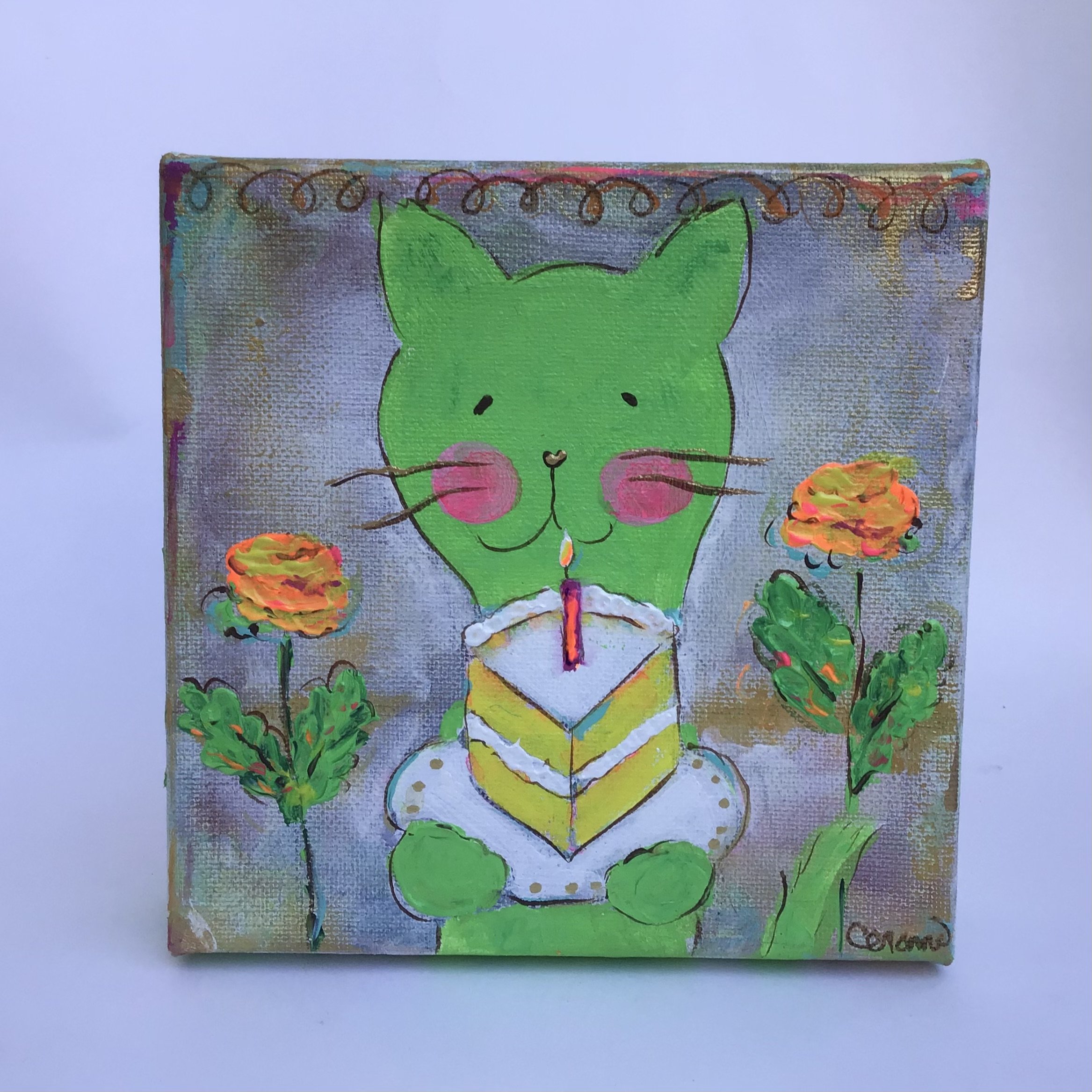Cucumber Cat with Birthday Cake slice
