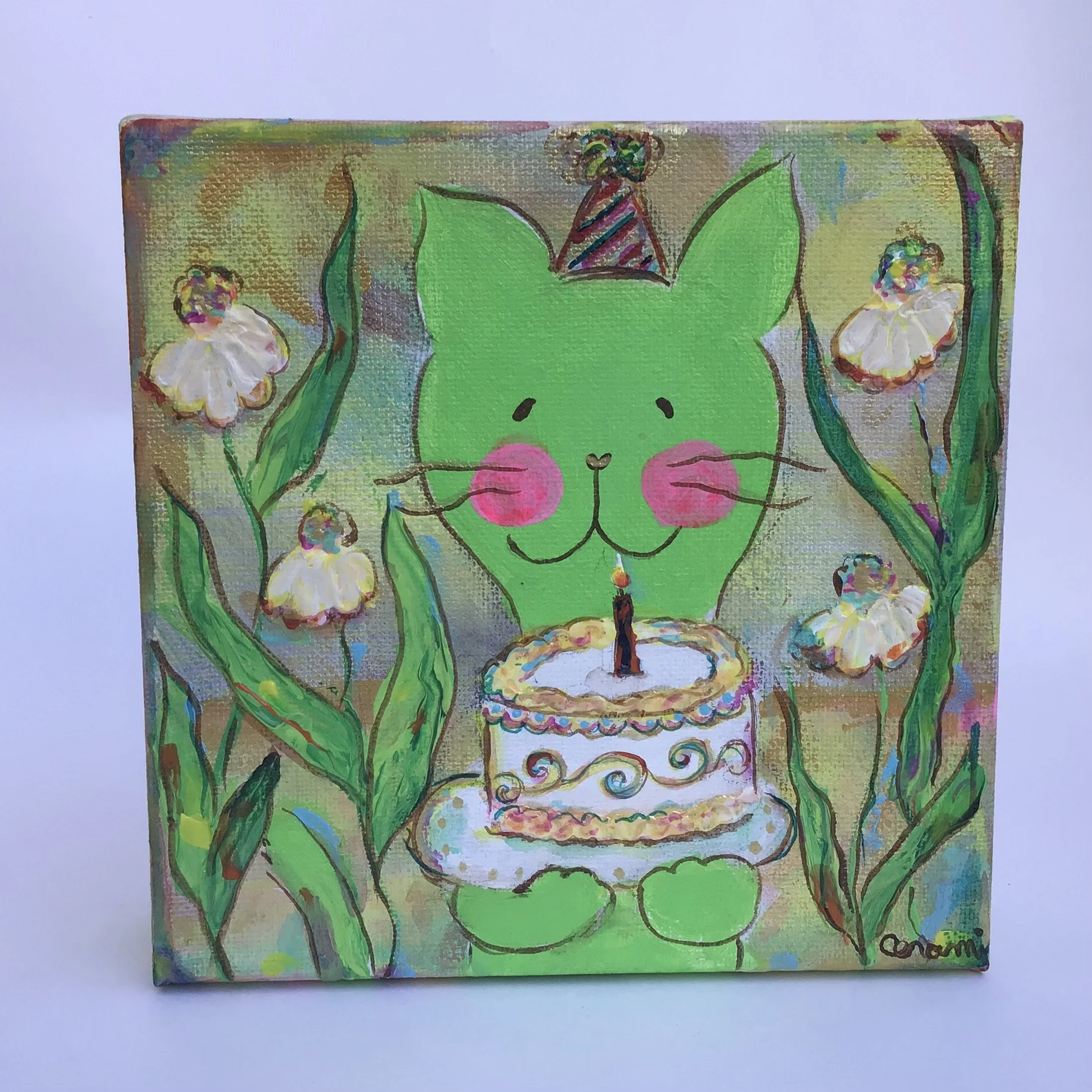 Cucumber Cat with Birthday Cake