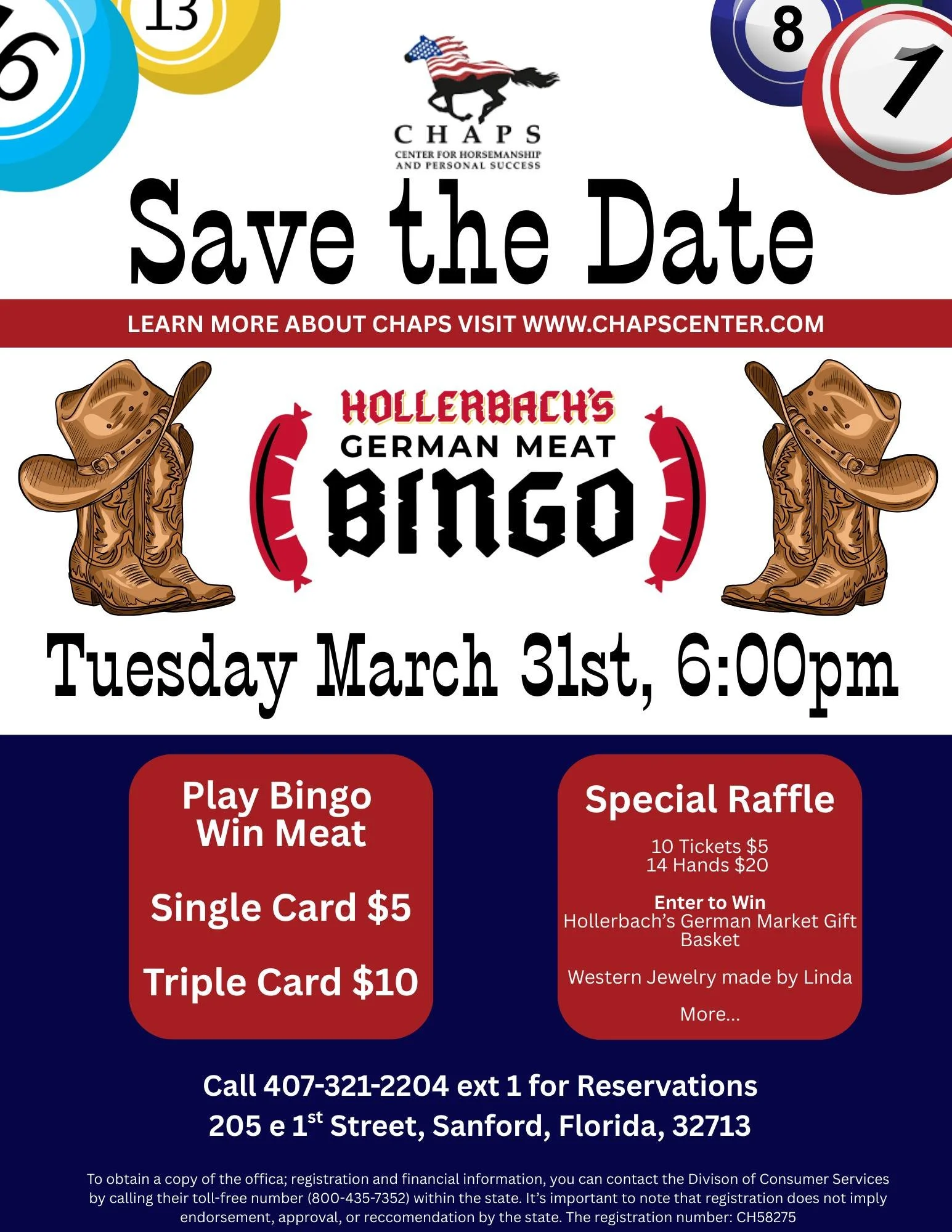 🎉🐴 Join us March 31st at 6 PM for Meat Bingo at  Hollerbach's German Restaurant!  Don&rsquo;t wait&hellip; this event fills up fast and we&rsquo;re expecting a packed house! 🐴🎉

📞 Reserve your spot now: 407-321-2204 ext. 1

📬 Leave your name + 