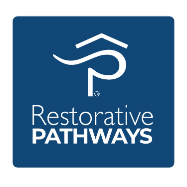 Restorative Pathways logo with stylized path or arrow above text