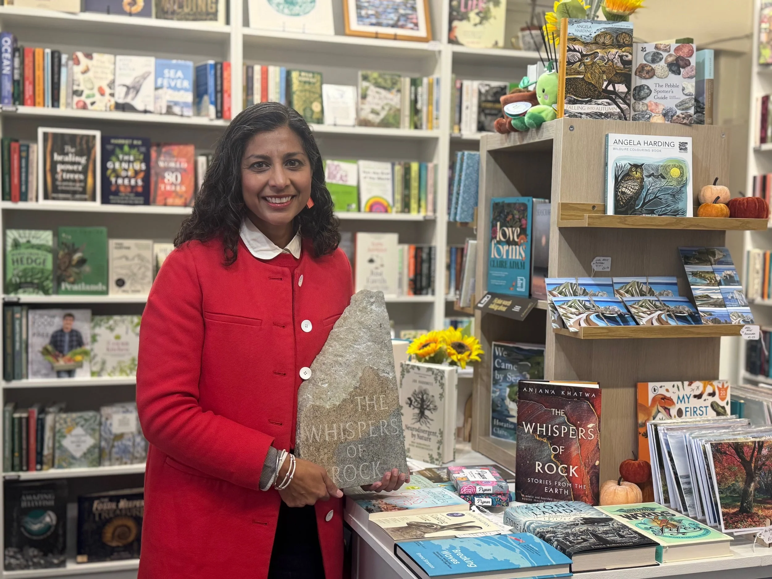 Anjana Khatwa visits the shop to sign copies of ‘The Whispers of Rock’
