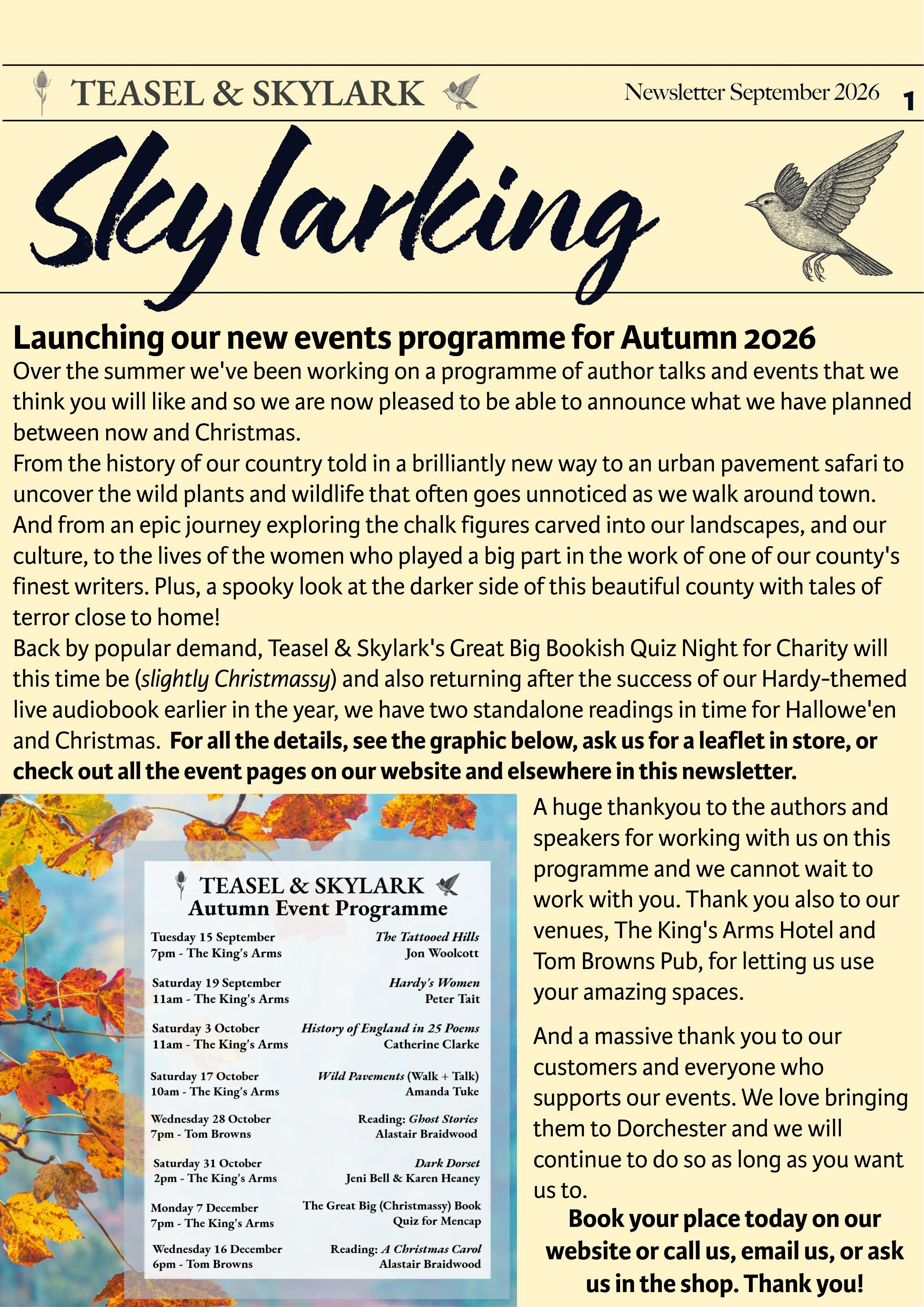 Skylarking Issue 8: September Newsletter