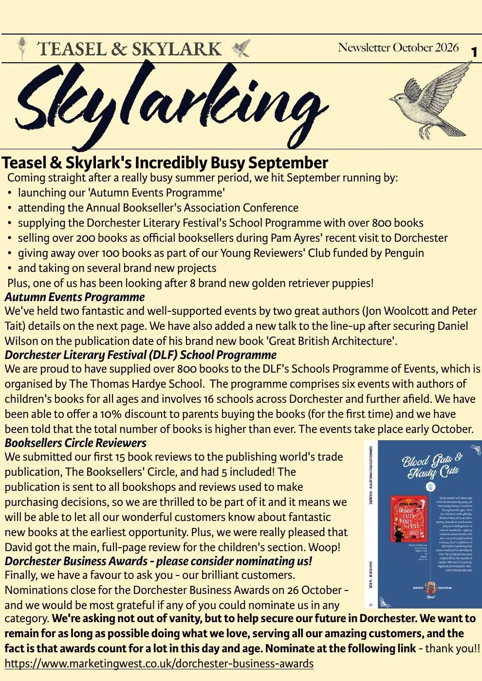 Skylarking Issue 9: October Newsletter