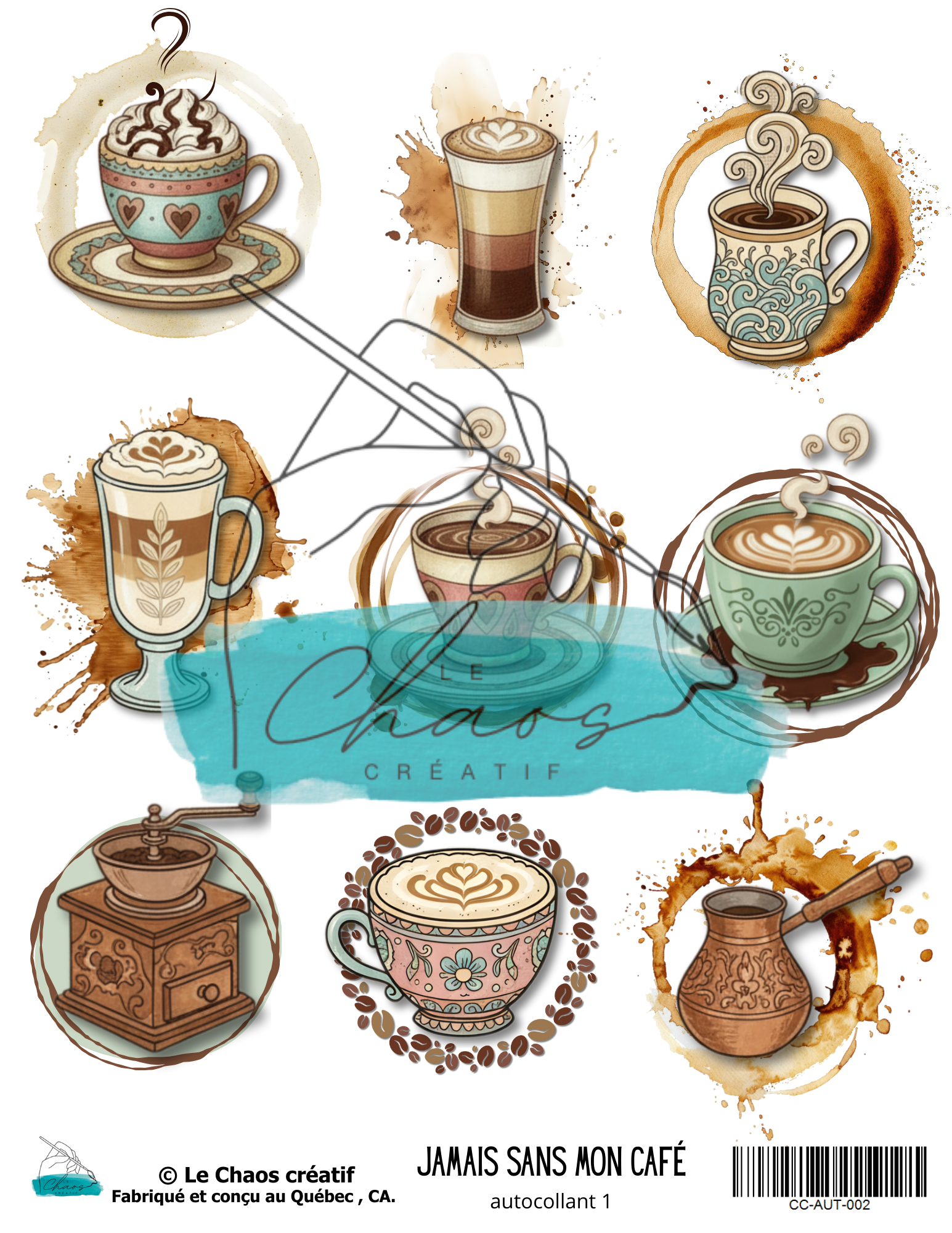 Jamais sans mon café, autocollants – vinyle transparent