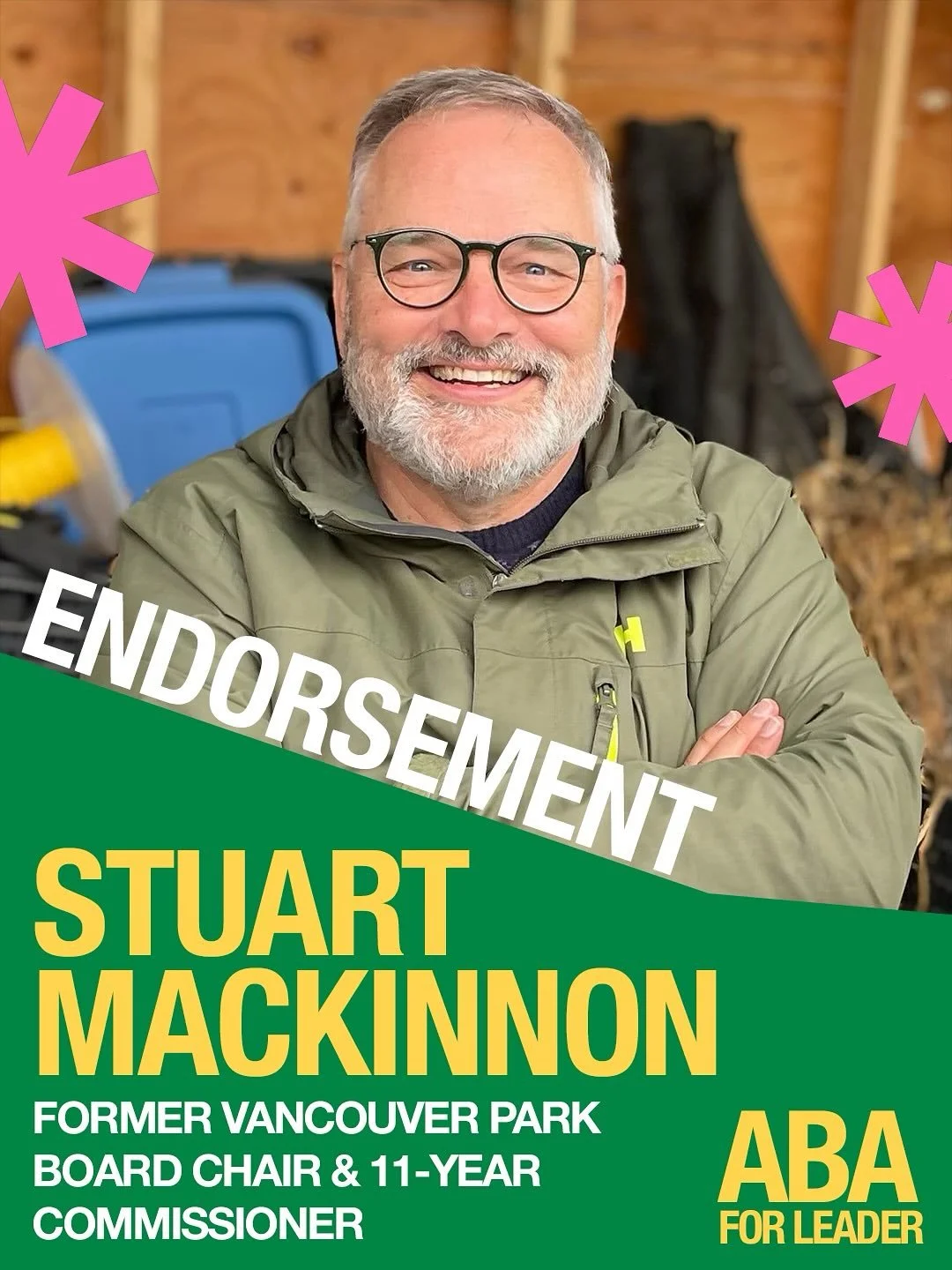 Breaking news! Stuart Mackinnon, former Vancouver Park Board&nbsp;Chair &amp; longtime Green Commissioner is endorsing our campaign. His record of service and experience means a lot. Let&rsquo;s build a party ready to lead BC. 🍋&zwj;🟩 
#bcpoli #ABA