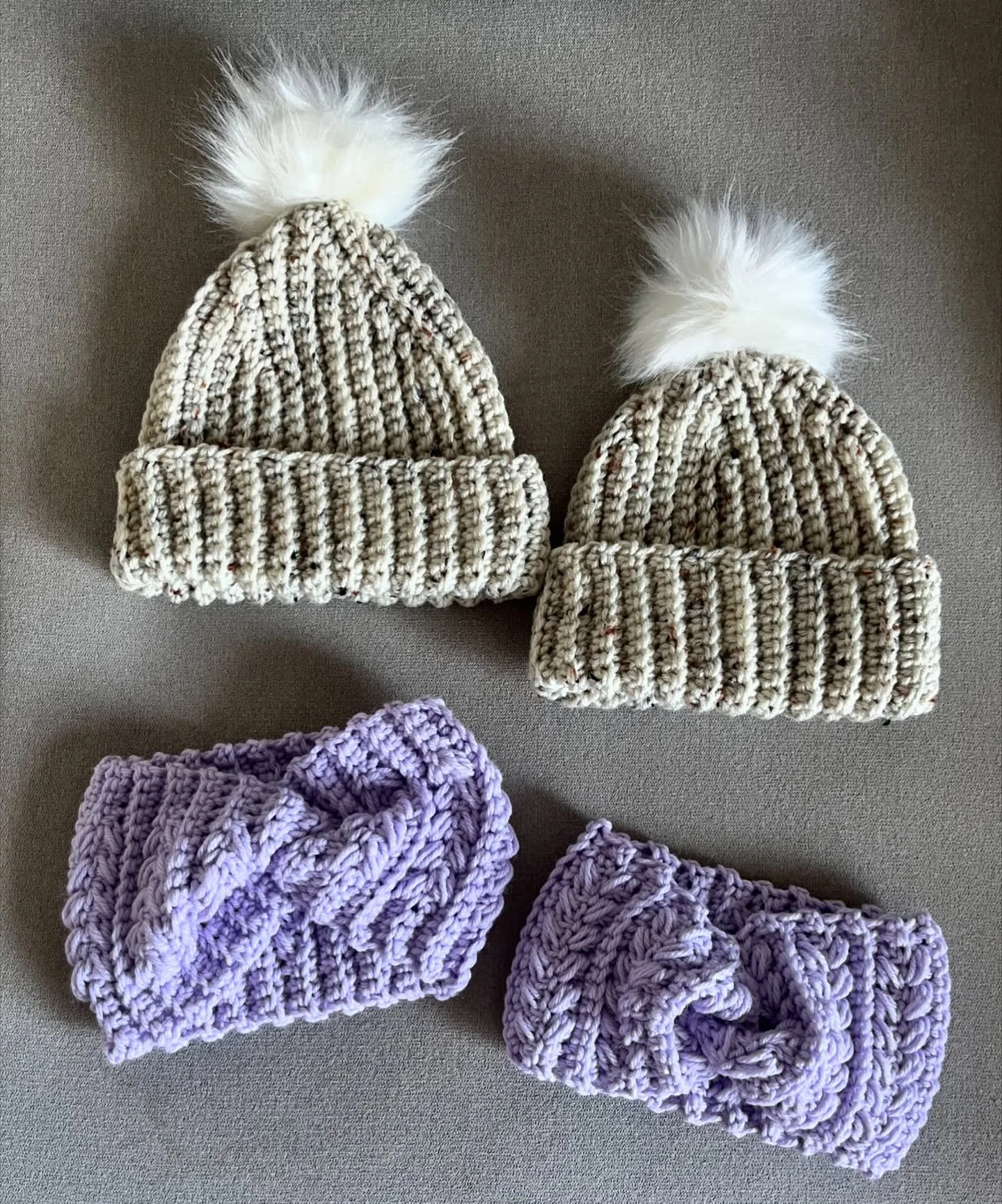 Custom matching mommy/daughter winter beanies and ear warmers ❄️