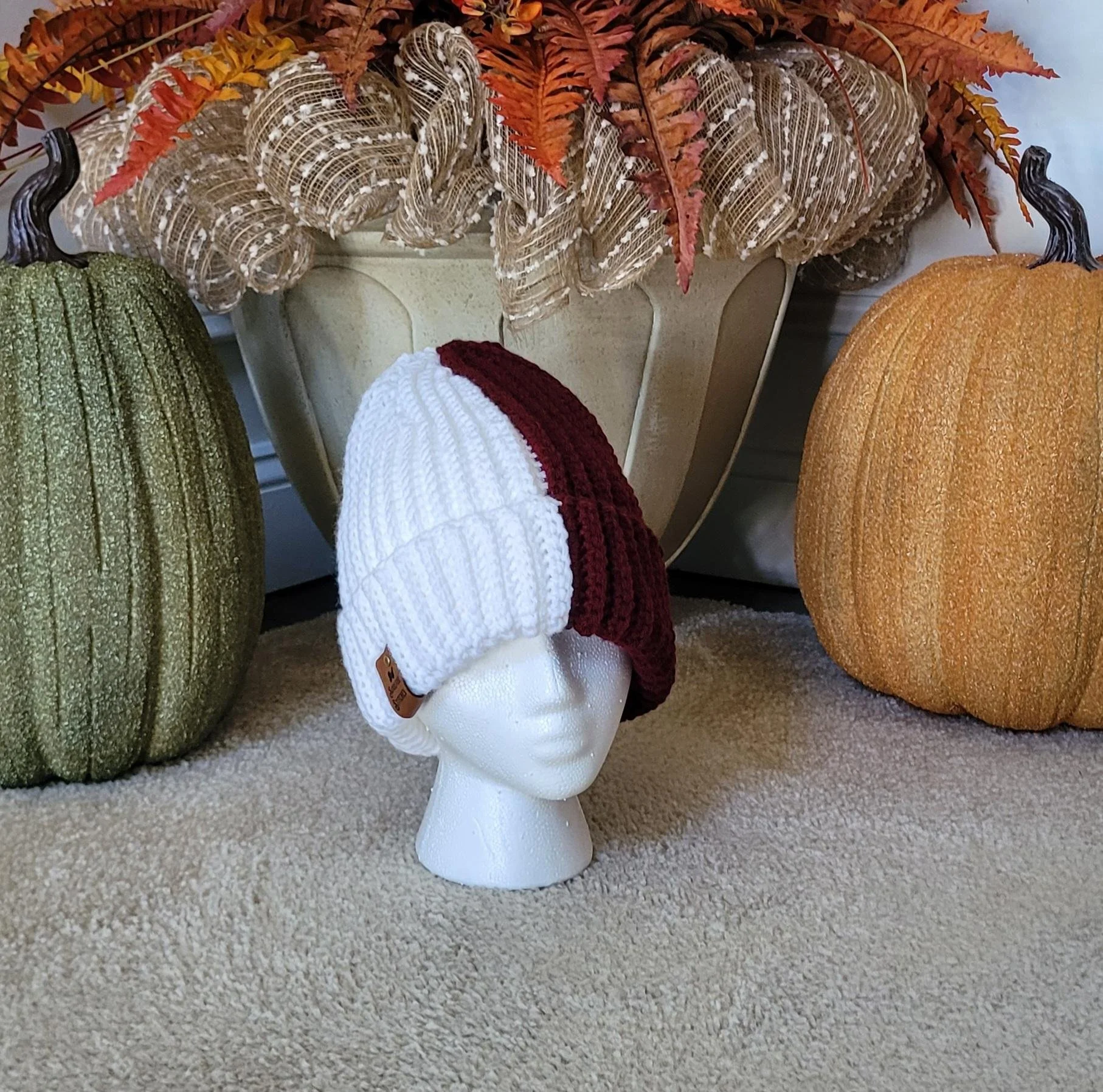 Burgandy White half n half Beanie.jpg