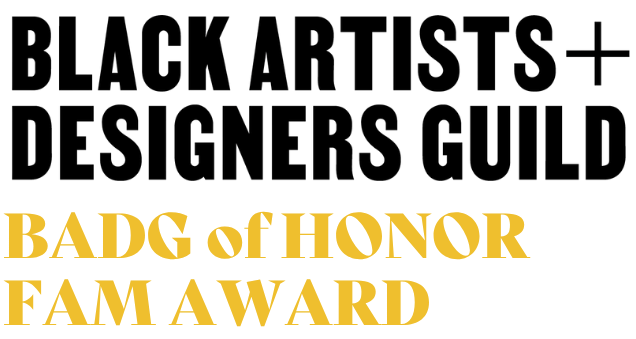 Gold text reading "Badge of Honor FAM Award" on a black background.