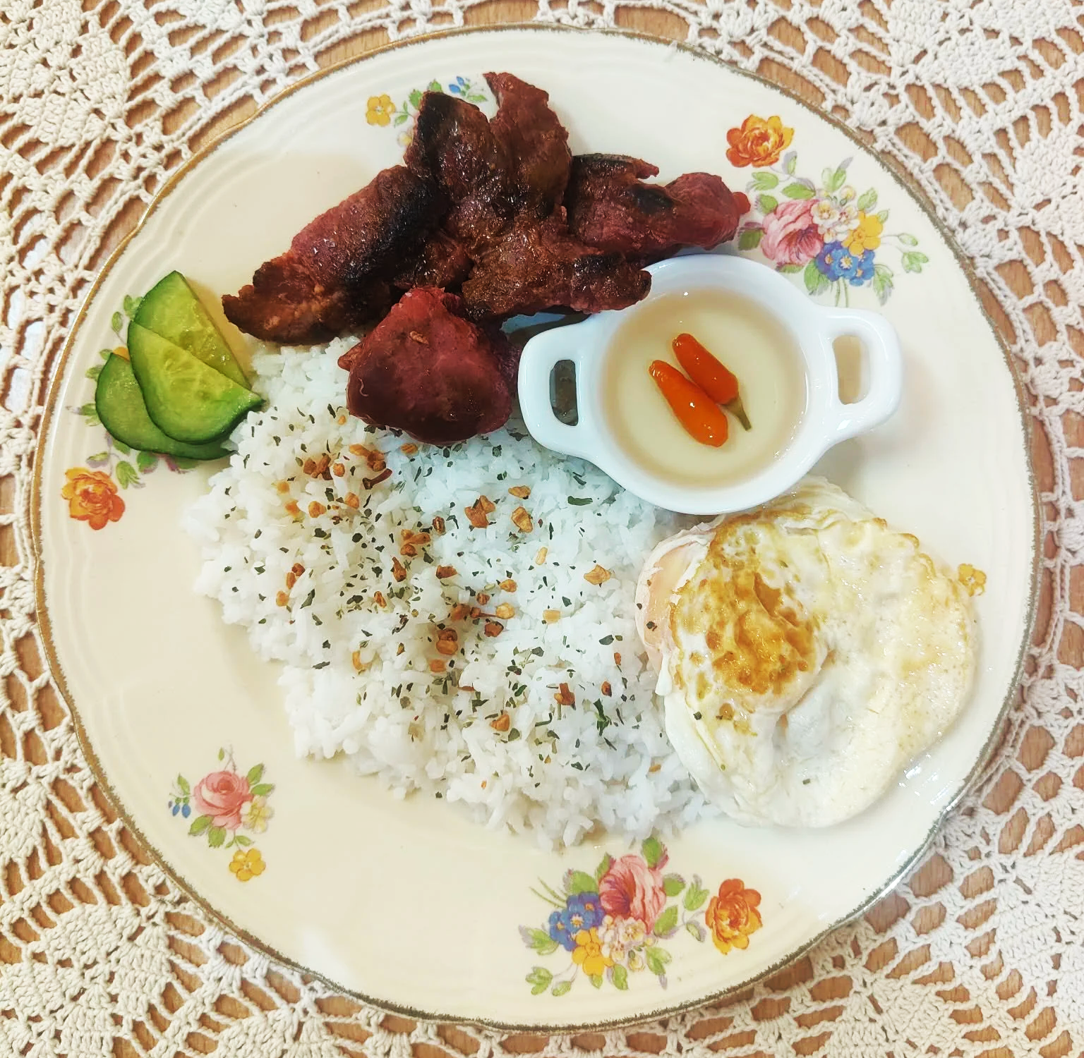Filipino Breakfast - Chicken tocino & Egg (Tosilog)