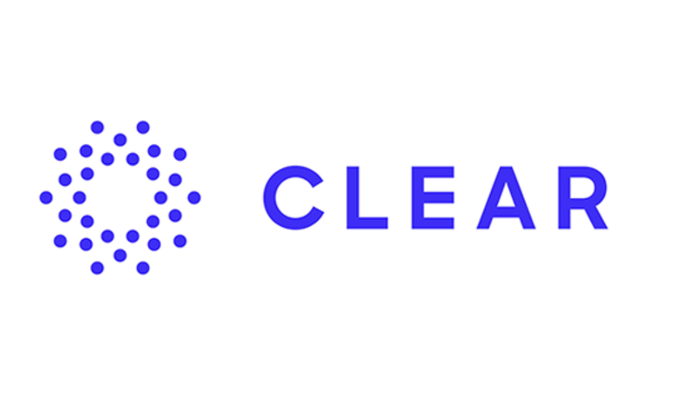 Logo featuring a circular pattern of dots and the word 'CLEAR' in blue text.