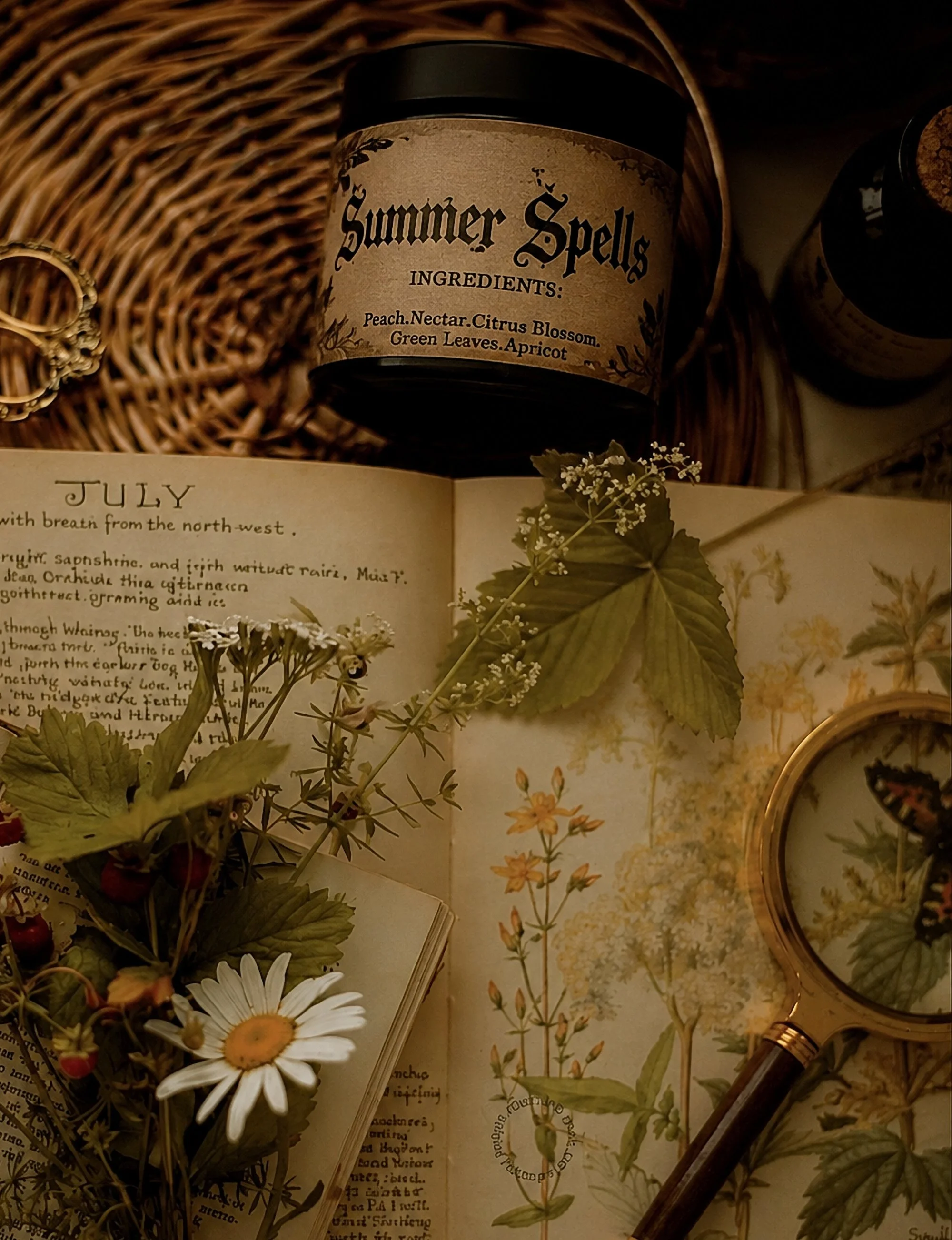 SUMMER SPELLS | Wood Wick + Coconut Wax - peach, nectar, citrus blossom, green leaves, apricot