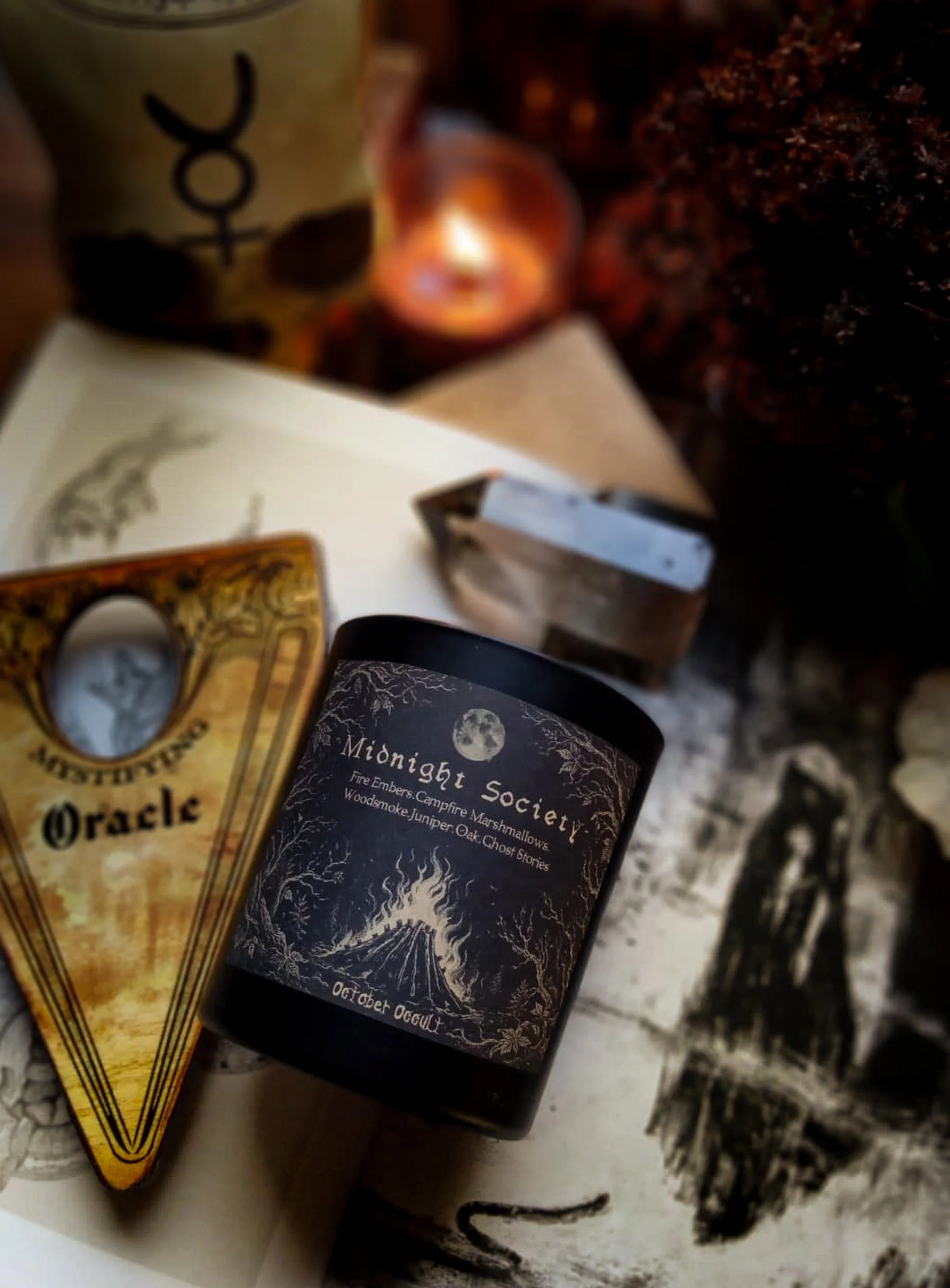 MIDNIGHT SOCIETY  | Wood Wick + Soy Coconut Wax Blend - s'mores, woodsmoke, juniper