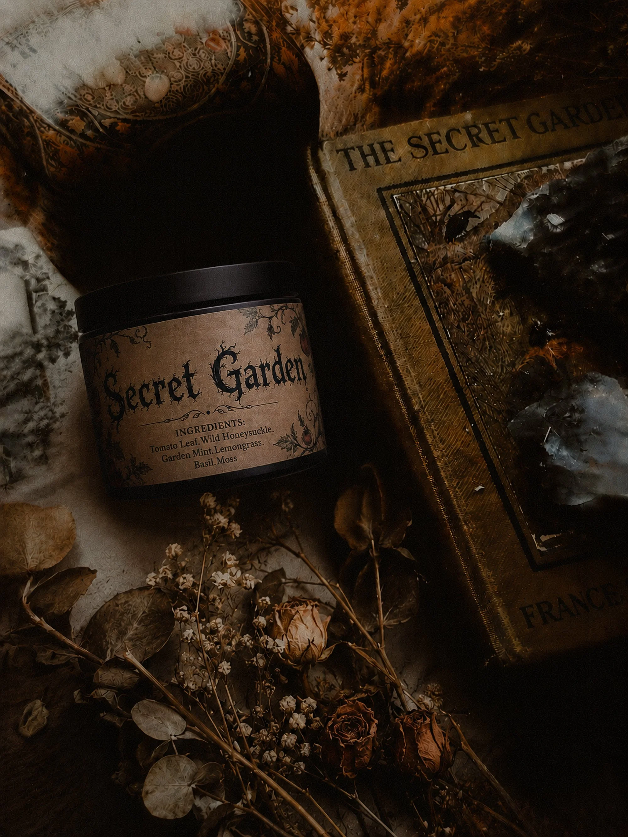 SECRET GARDEN  | Wood Wick + Coconut Wax - tomato leaf, wild honeysuckle, garden mint, lemongrass, basil, moss