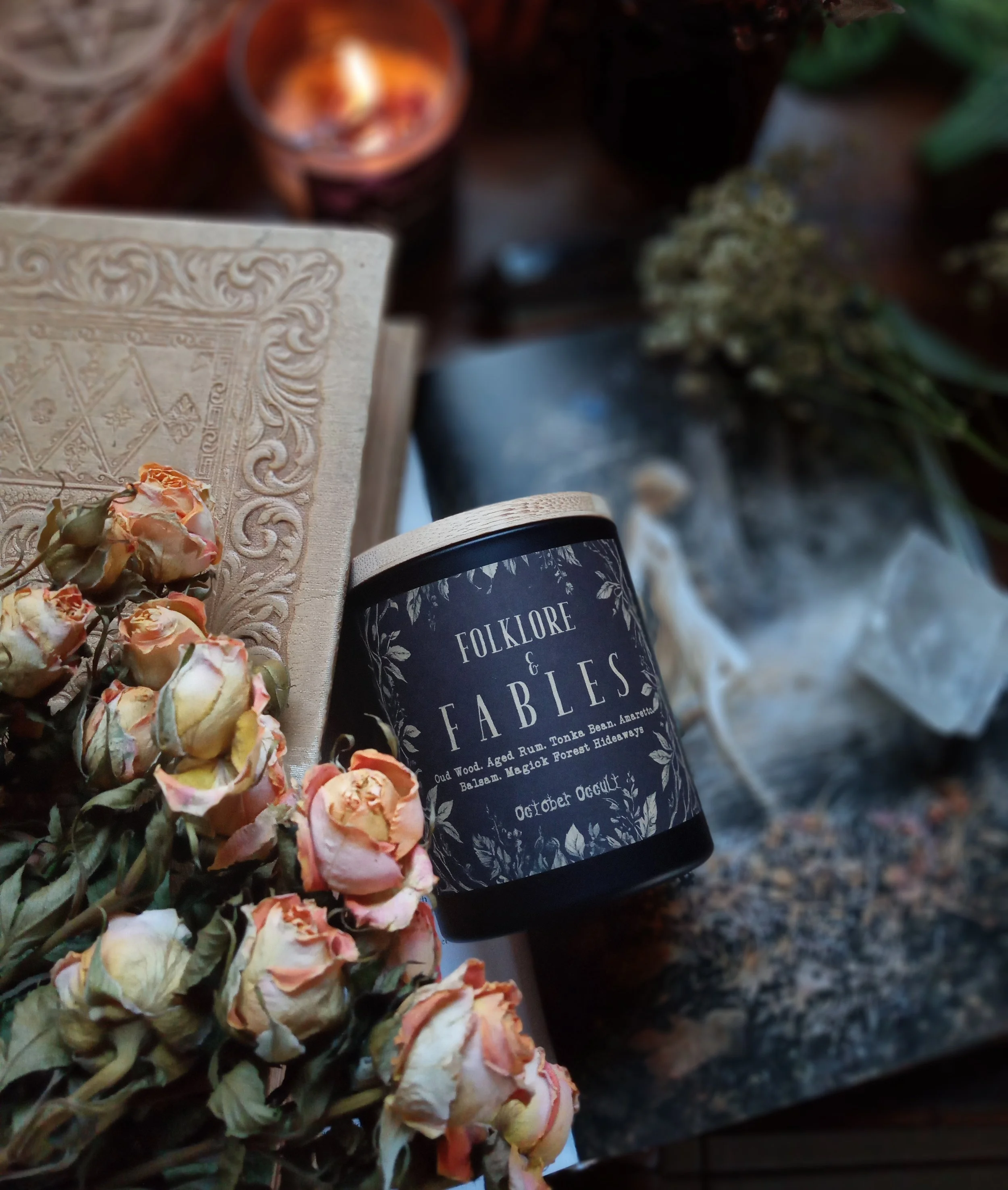 FOLKLORE & FABLES  | Wood Wick + Soy Coconut Wax Blend - tonka, amaretto, oud wood