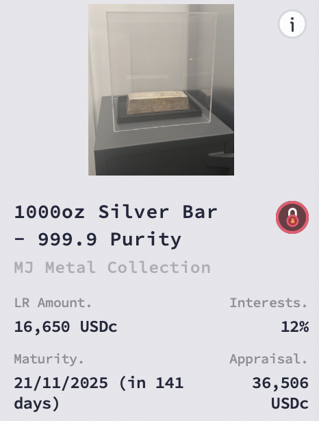 Silver loan backed by 1000oz silver bar