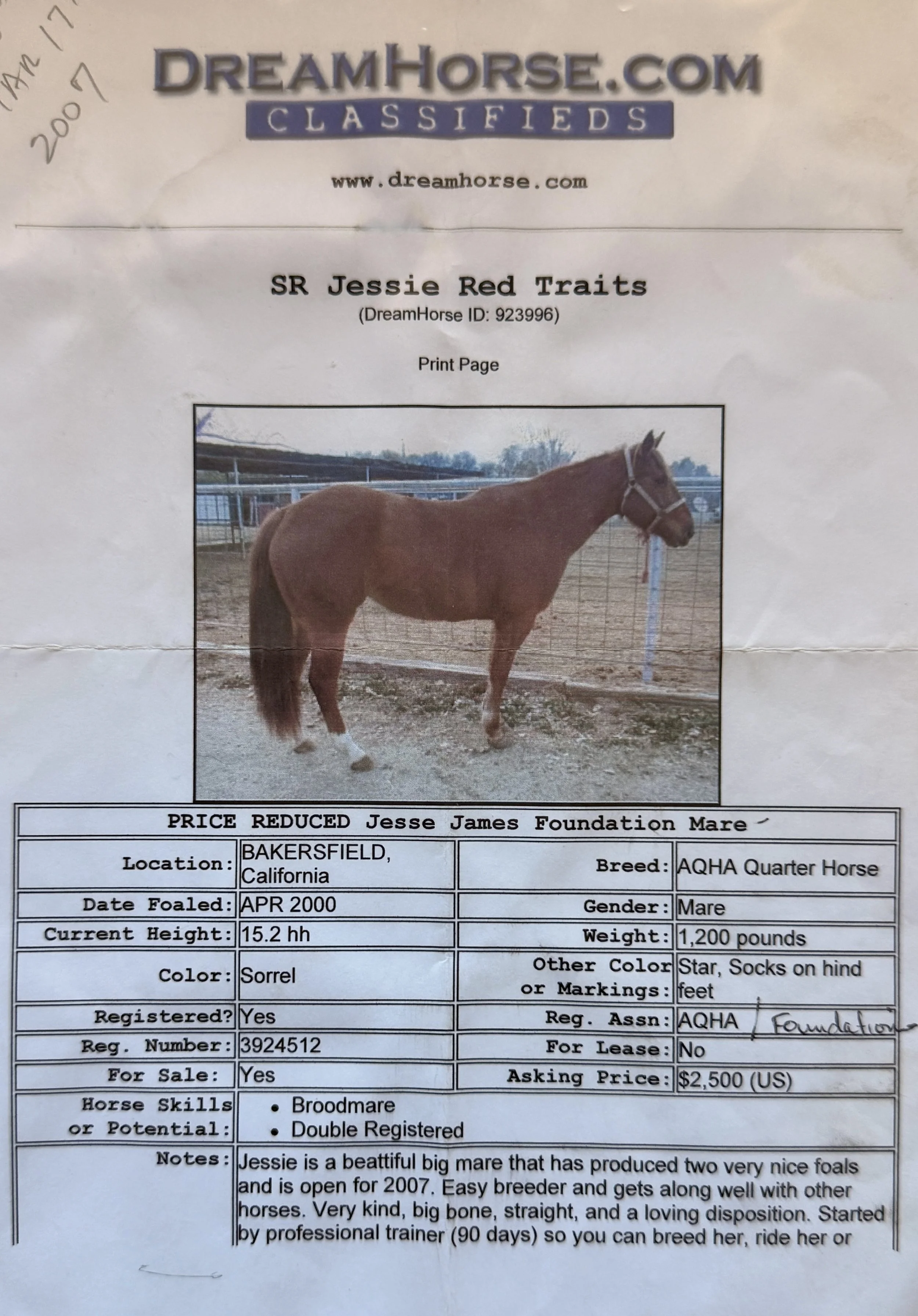SR Jessie Red Traits