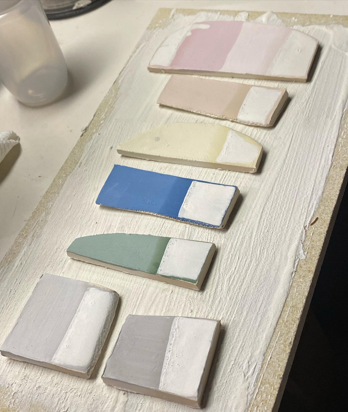 Testing colours, glaze and firing temp compatibility last night.

Cos I recently learned the hard way that just because the label says it fires to X temp and you even set your kiln to 2 degrees below that for the glaze to mature the colour has the po