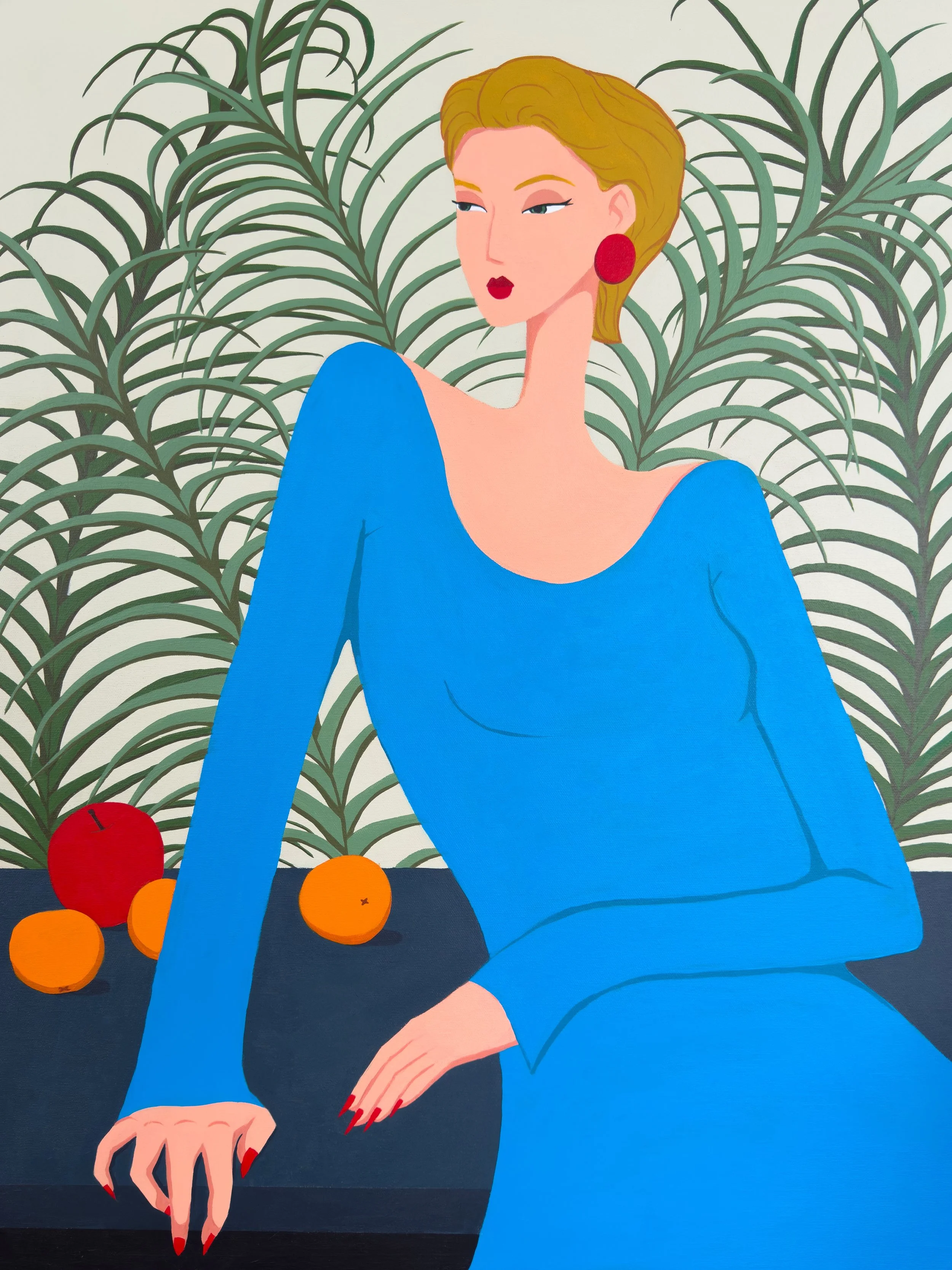 "Poised in Blue" 24 x 30 inches. Acrylic on Canvas, 2025