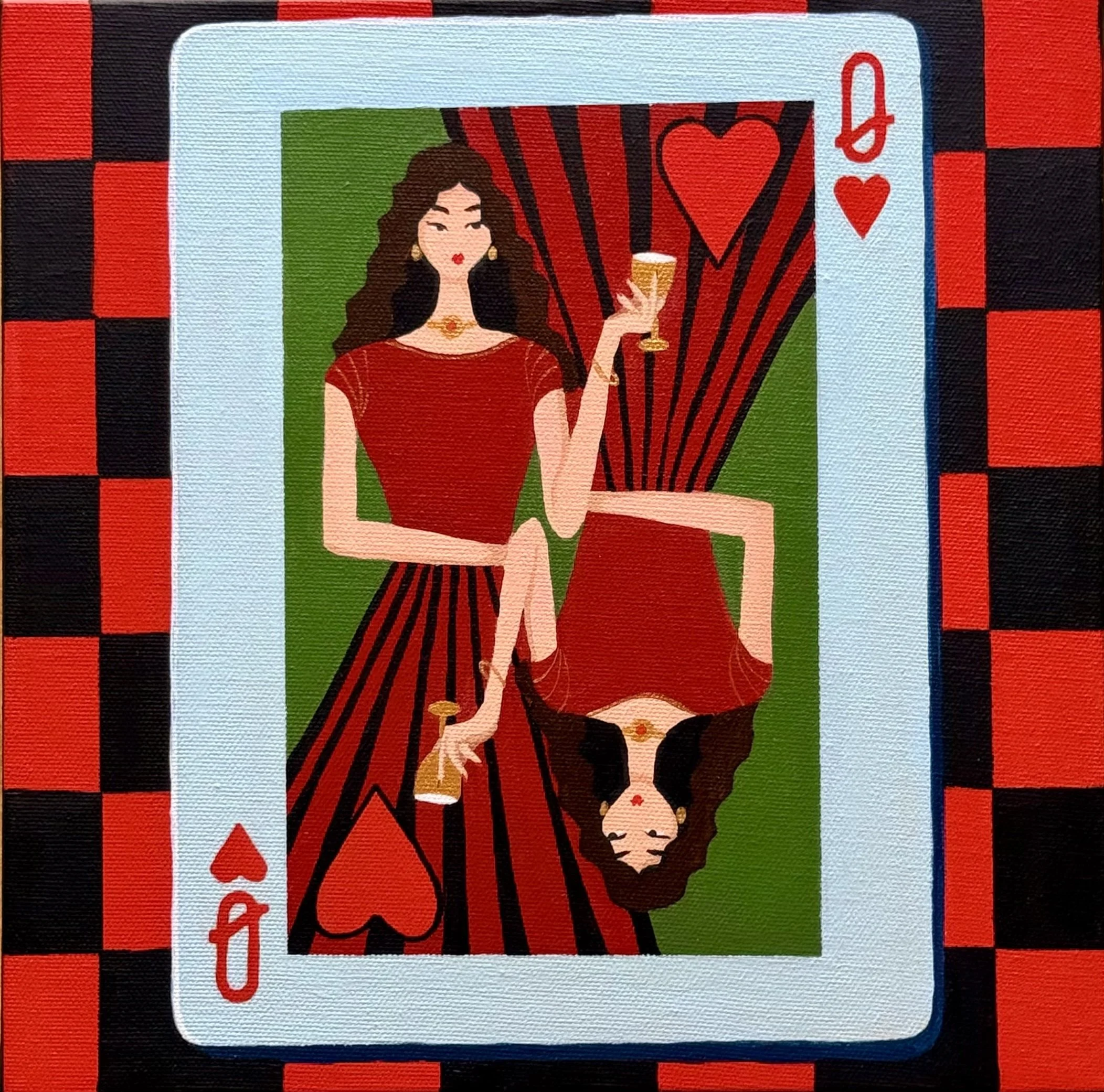 "Queen of Games" 10 x 10 inches. Acrylic on Canvas, 2025