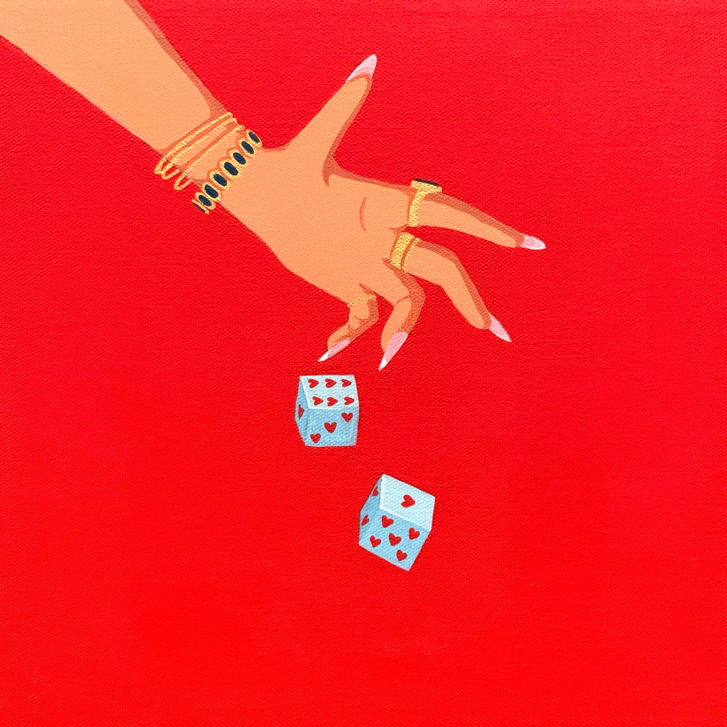 "Lucky Roll" 10 x 10 inches. Acrylic on Canvas, 2025