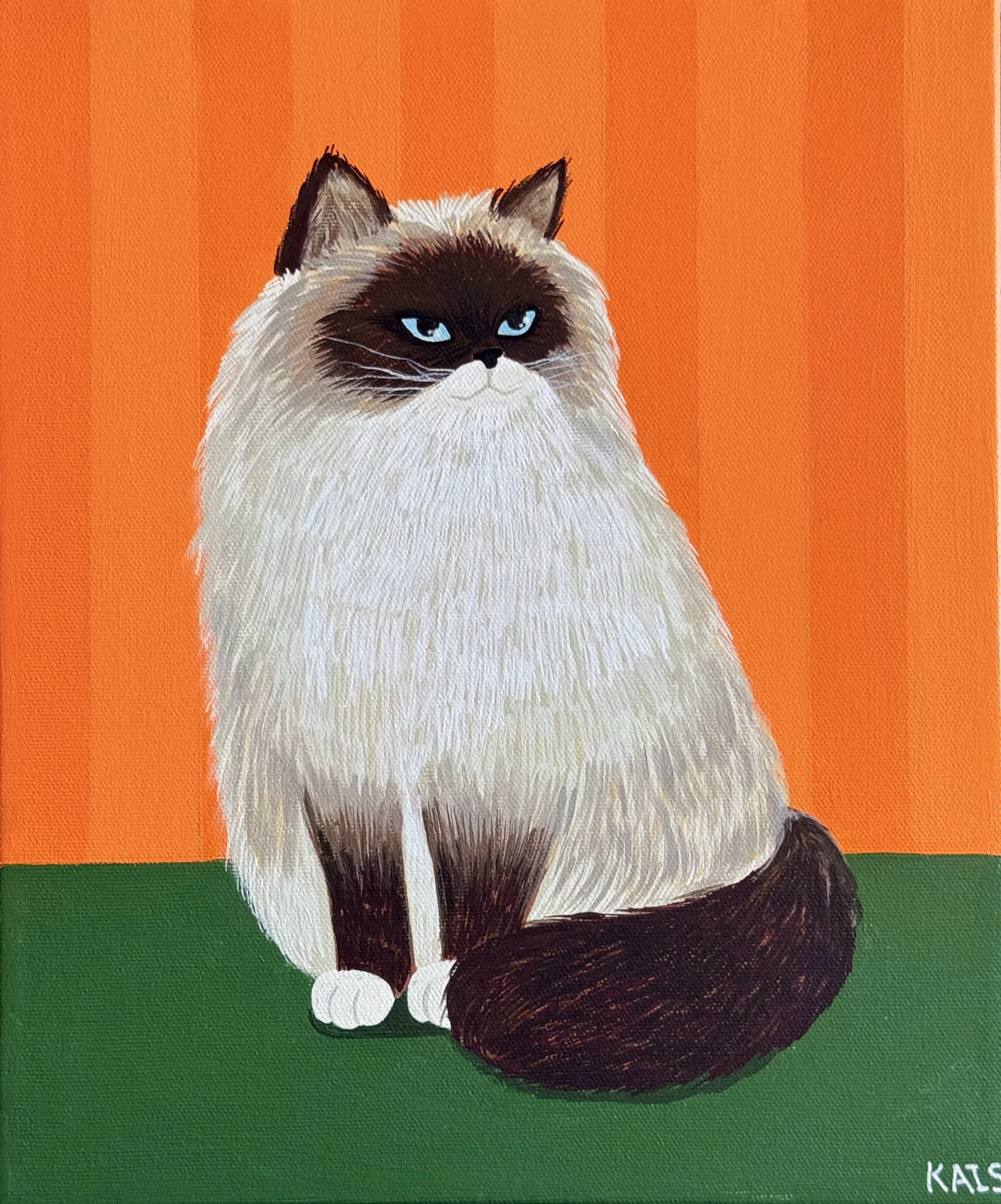 SOLD "Cat on table" 12 x 18 inches. Acrylic on Canvas. 2026 