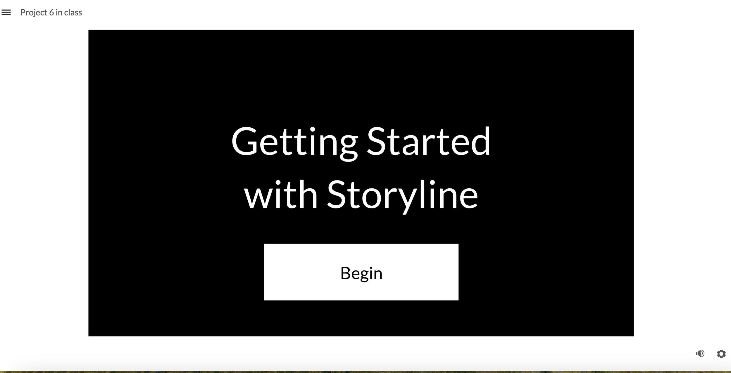Screenshot of a presentation slide titled 'Getting Started with Storyline' with a 'Begin' button.