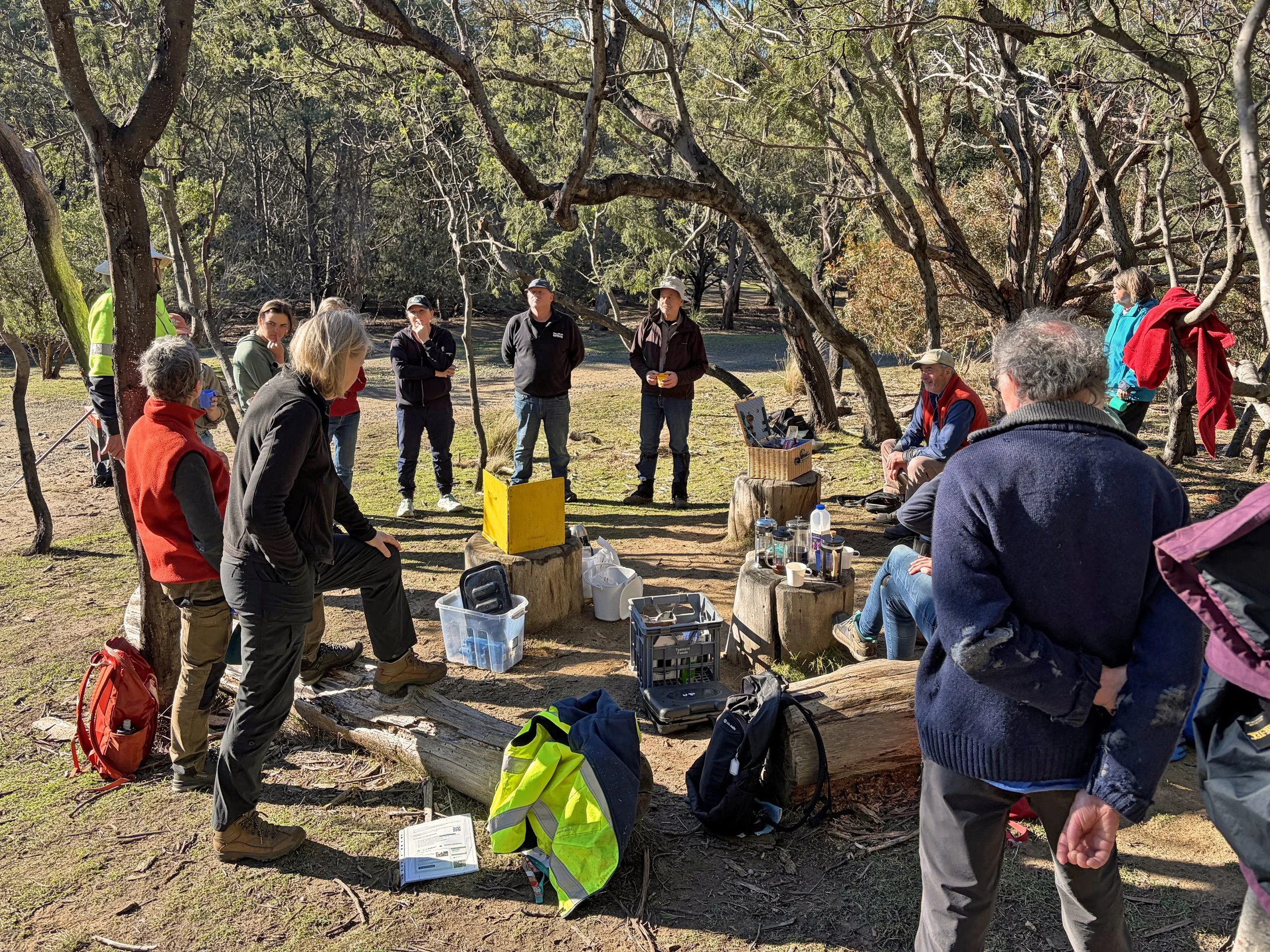 Debriefing after another successful morning in the Reserve - and looking forward to  Tim Tams