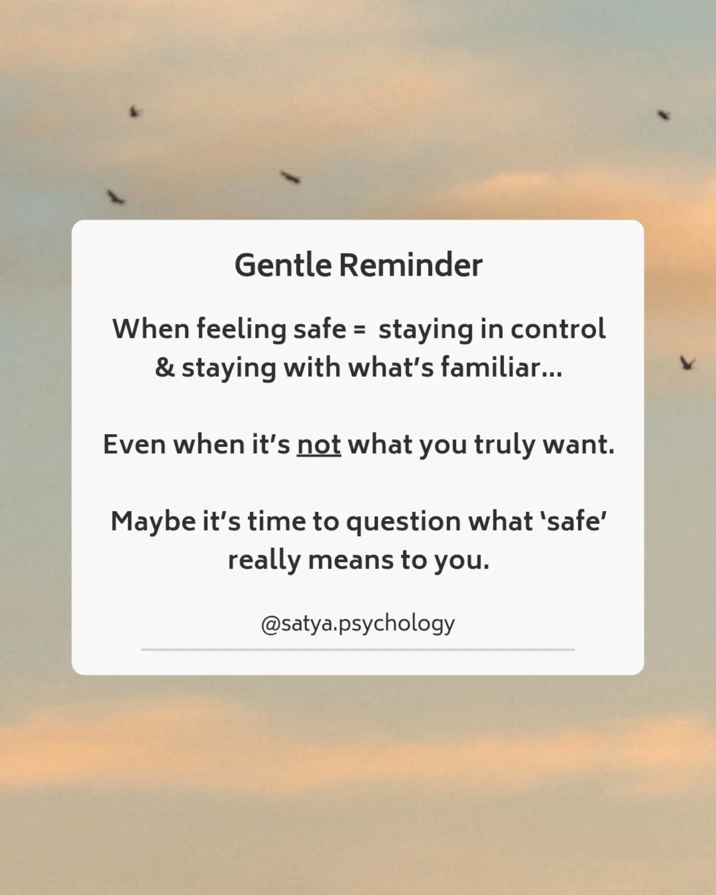 We&rsquo;re wired to seek safety but sometimes what feels &ldquo;safe&rdquo; is just what&rsquo;s predictable.

Control can look like protection&hellip;but it can also keep you stuck in patterns that no longer fit.

Growth often asks you to redefine 