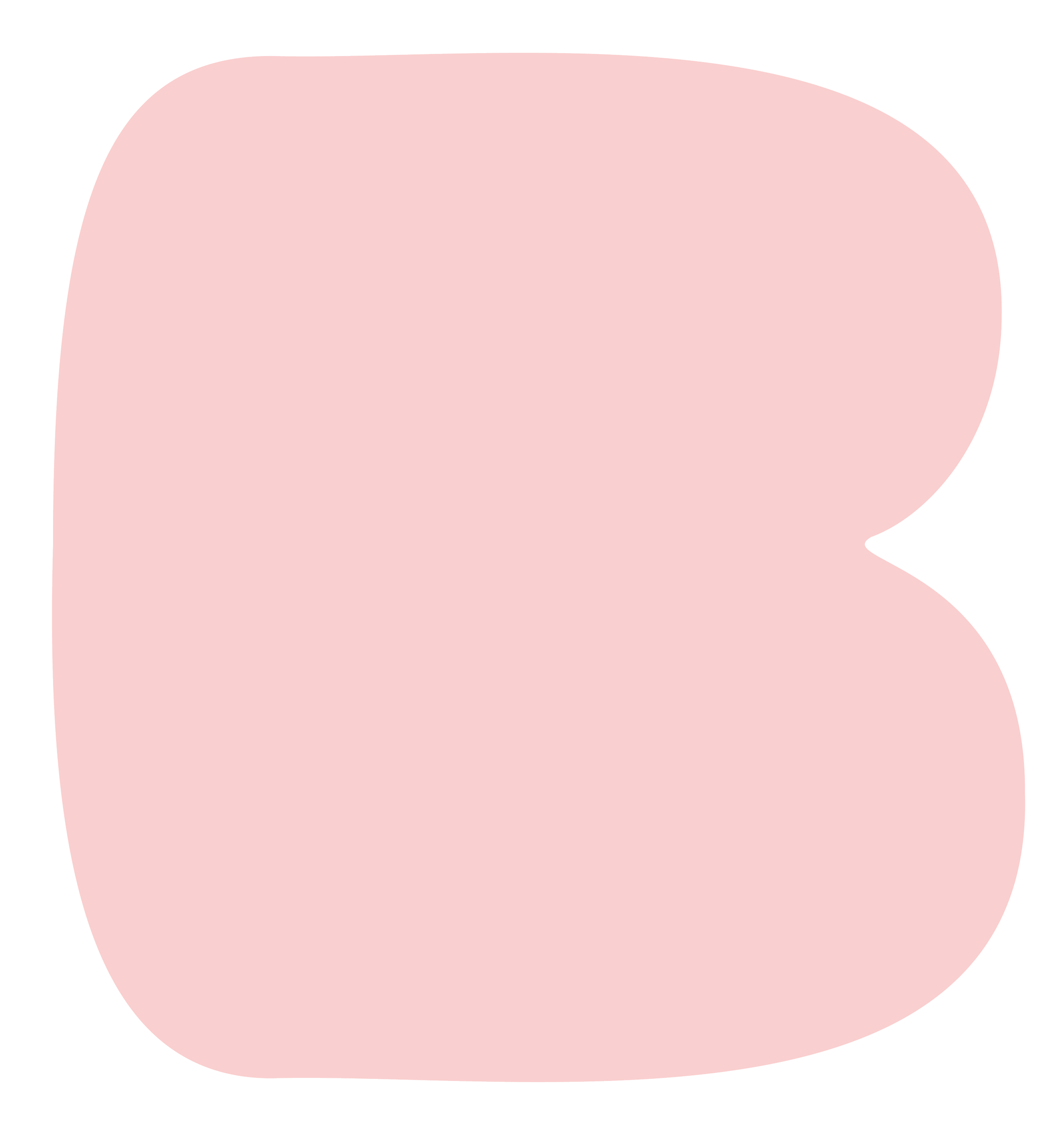 A large, stylized letter B in light pink color with rounded edges on a black background.