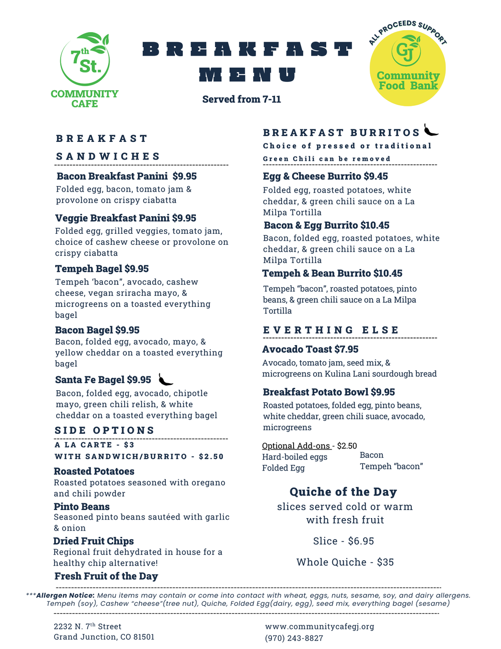 Cafe Menu — Community Cafe