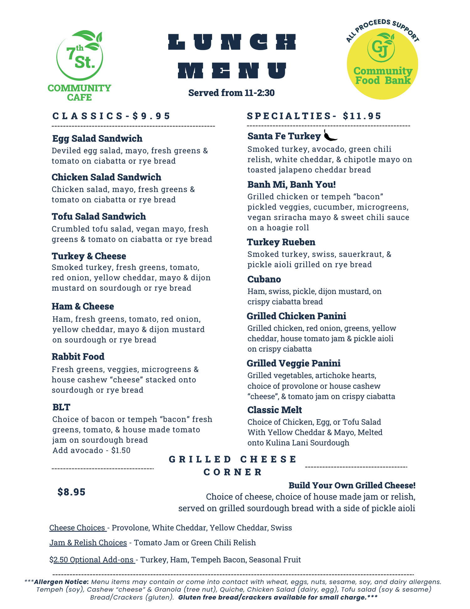 Cafe Menu — Community Cafe