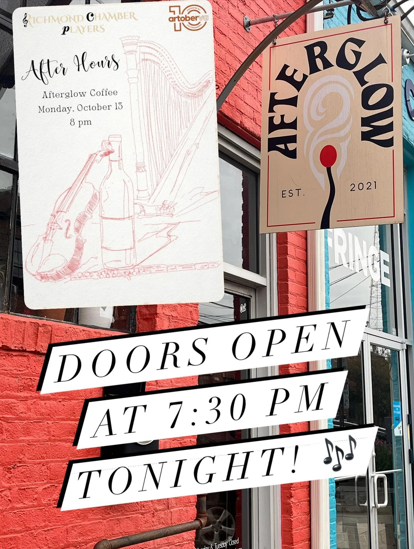 Can&rsquo;t wait for tonight! Doors open at 7:30 pm, music begins at 8! See you at @afterglow_coffee 🔥