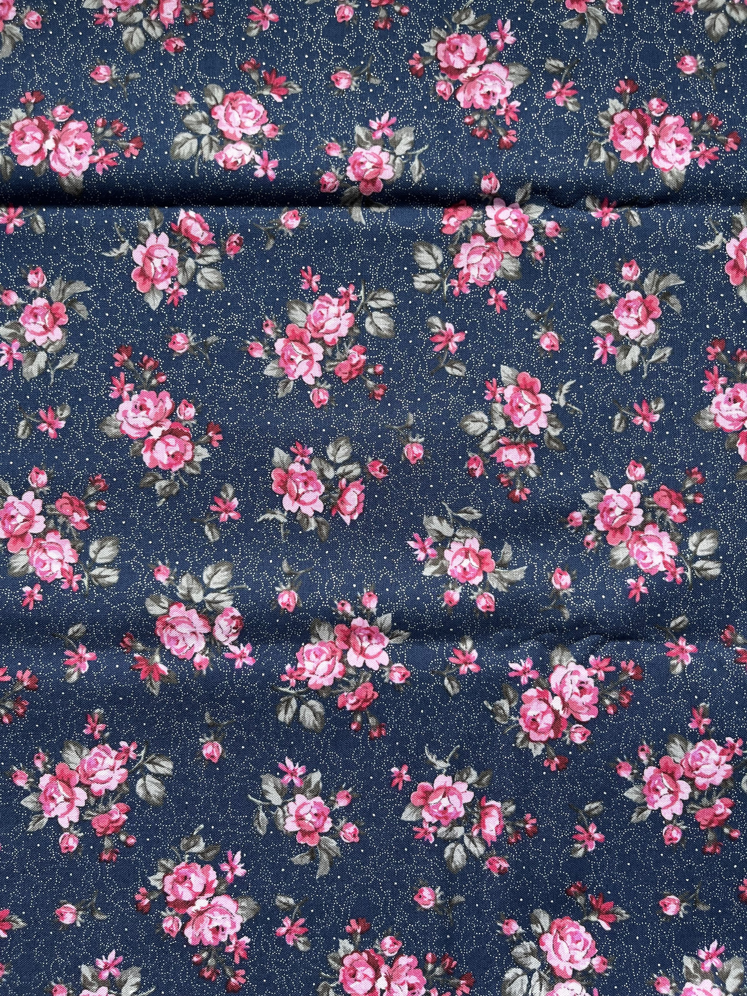 Promise Me A Rose Garden , Benartex Navy Background