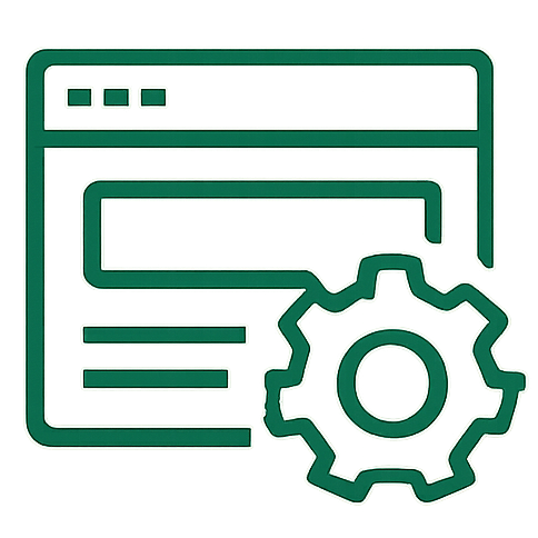 OceanEdge Creative Icon of a web browser window with a gear symbol, representing settings or configuration.